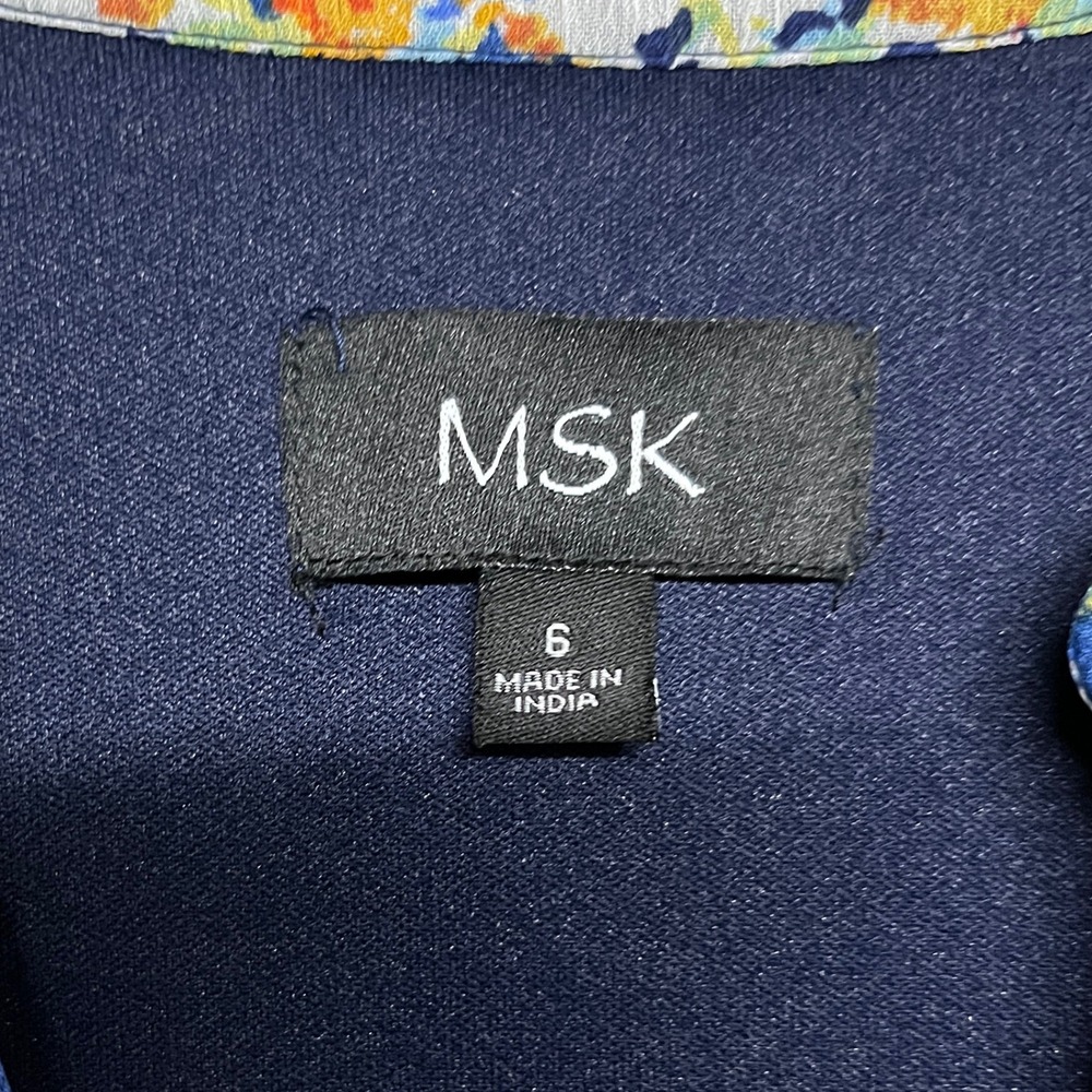MSK Dress Size 6 Floral Print Blue Orange Pleated Midi with Tie Belt 3016‎ - Picture 4 of 9